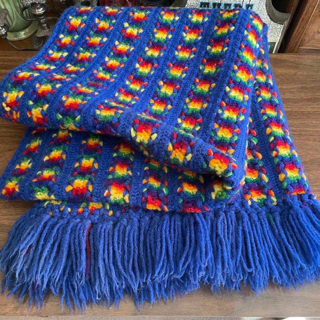 貴重！70's〜アメリカアンティーク　ニットラグ　USAヴィンテージ雑貨レトロ