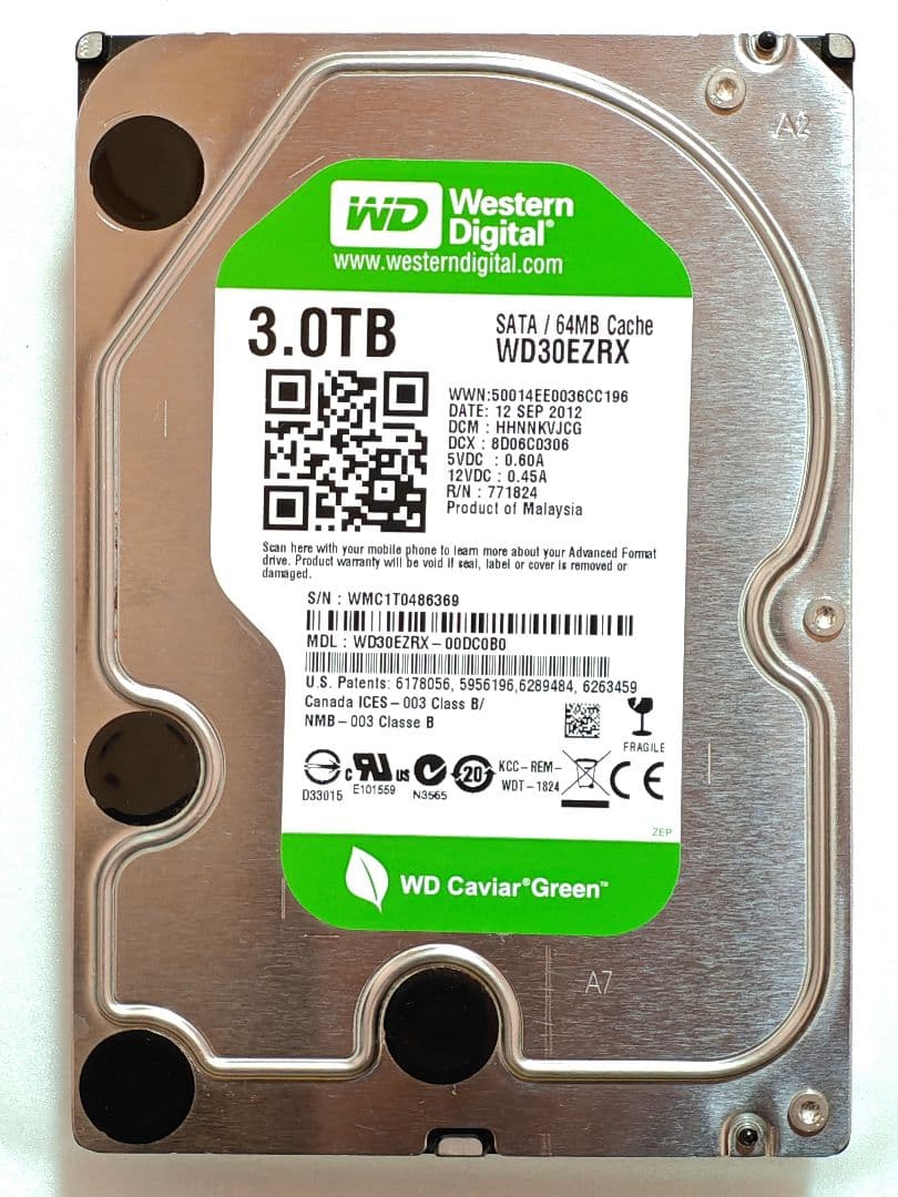 【使用わずか】WD WD30EZRX 3.5インチ HDD 3TB SATA♪