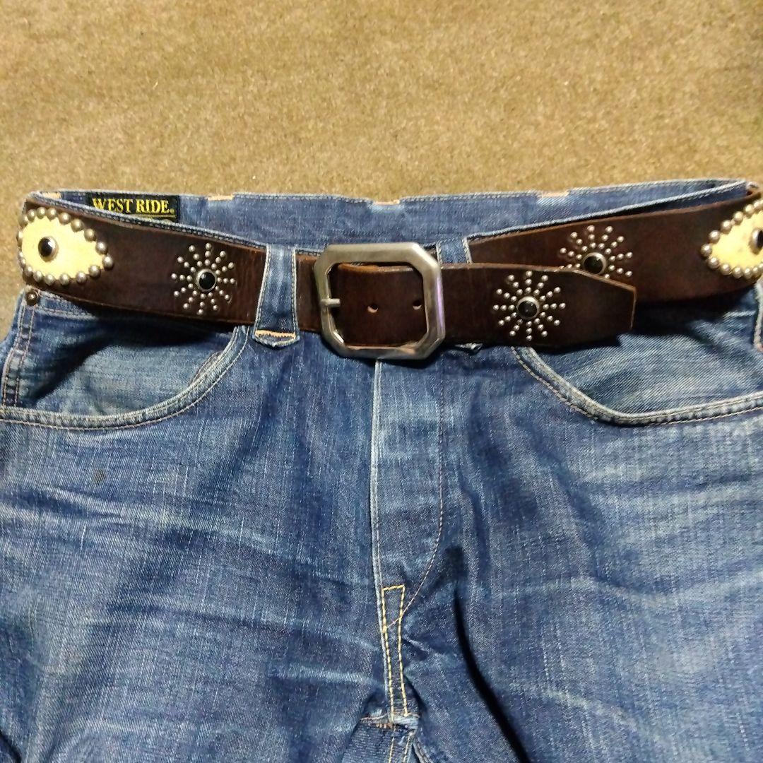 36inch Overlay Peanut スティングレイ スタッズベルト 茶芯