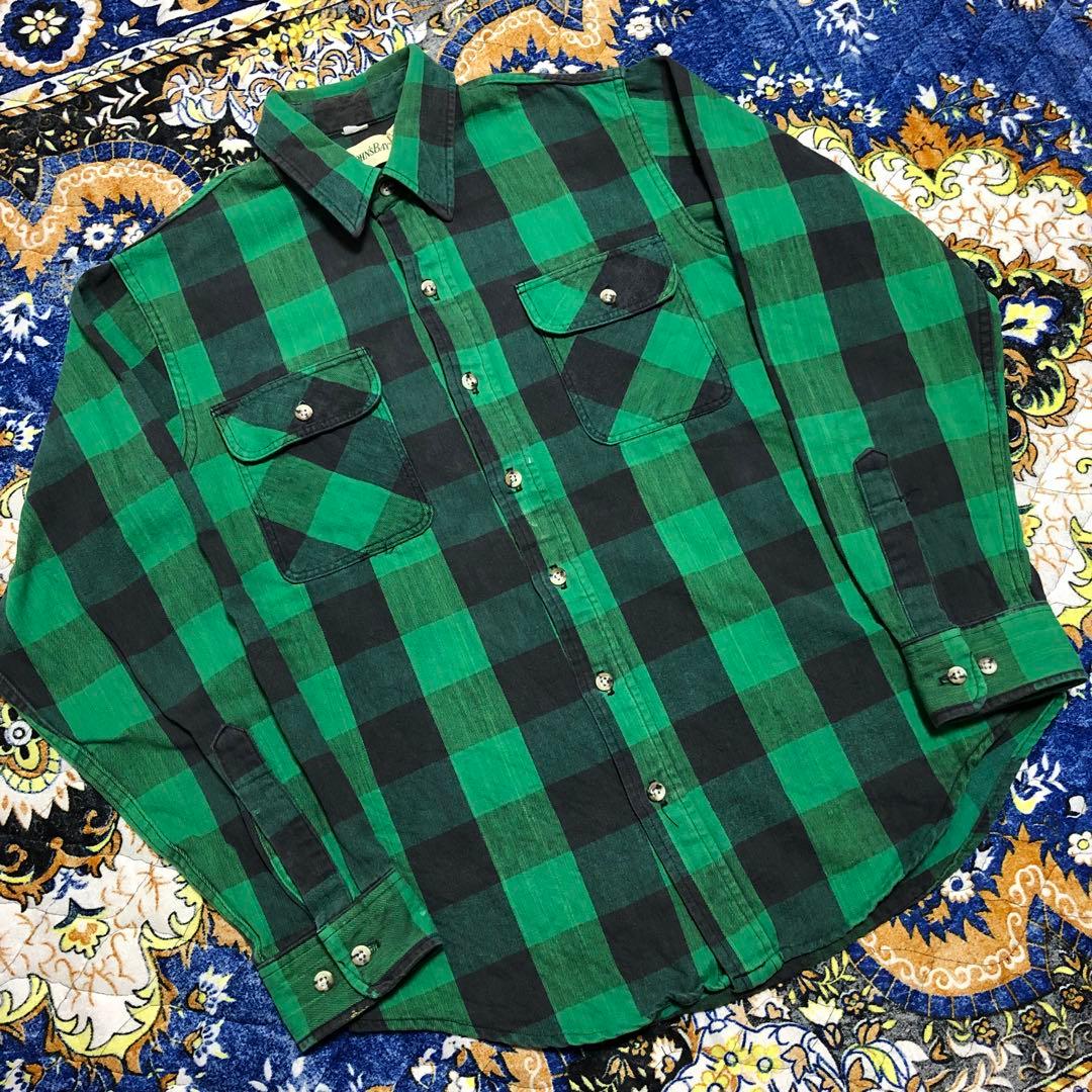 セントジョンズベイ　ネルシャツ　ブロックチェック　グリーン　USA製