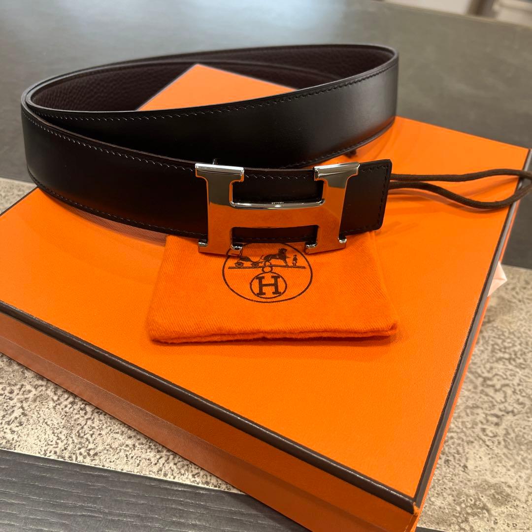 HERMES ブラックレザーベルト H型バックル