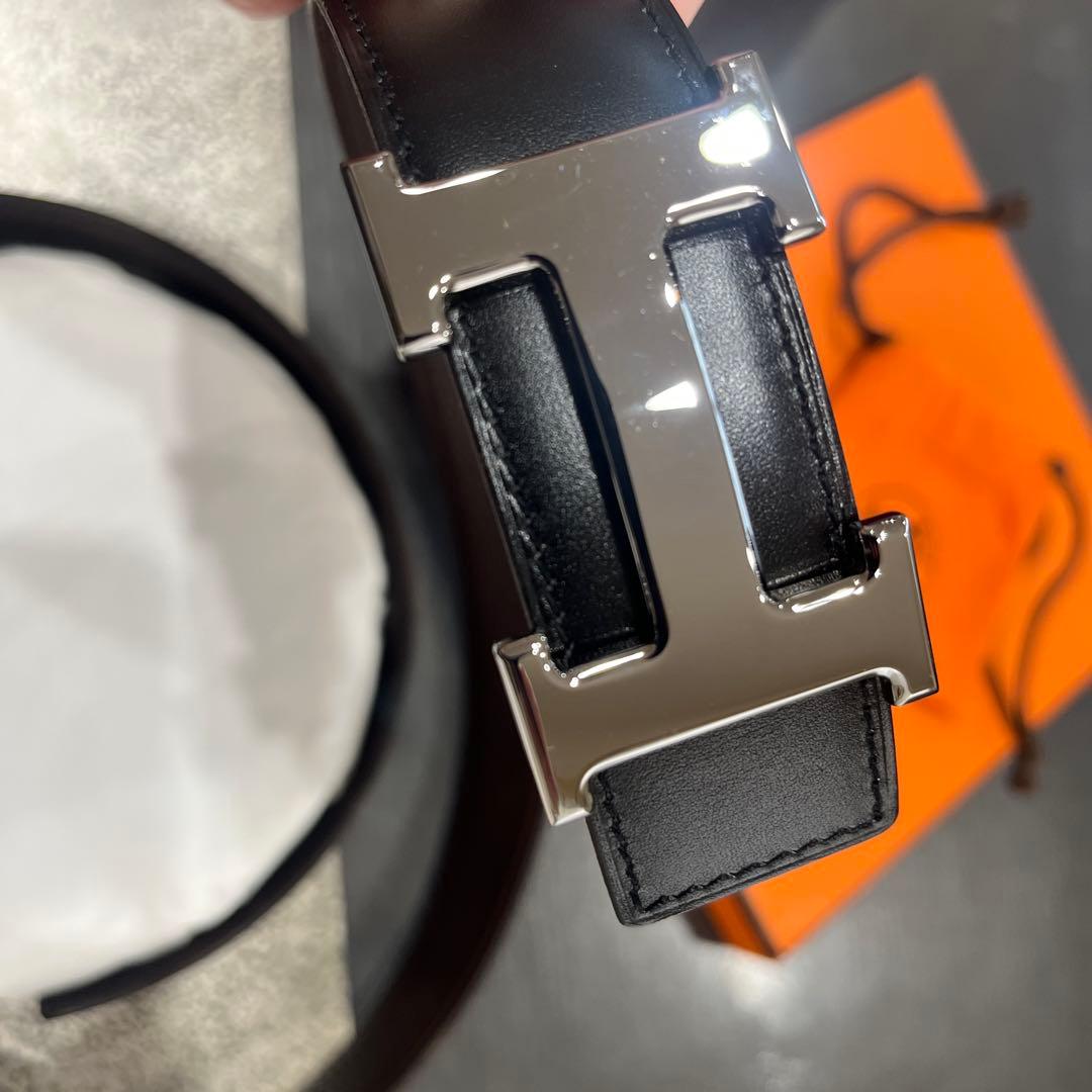 HERMES ブラックレザーベルト H型バックル