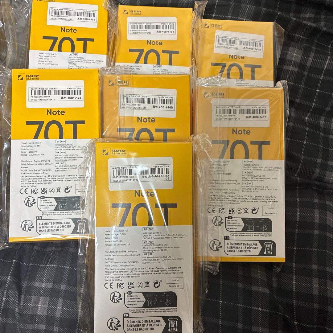 Realme Note 70T 7台　6台黒、1台ゴルド