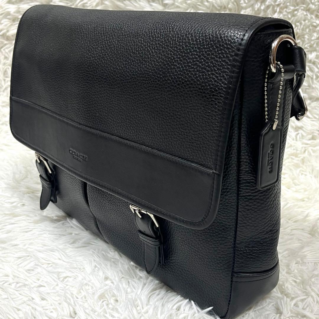 美品✨COACHヘンリーメッセンジャーバッグ ペブルドレザーブラックF54149