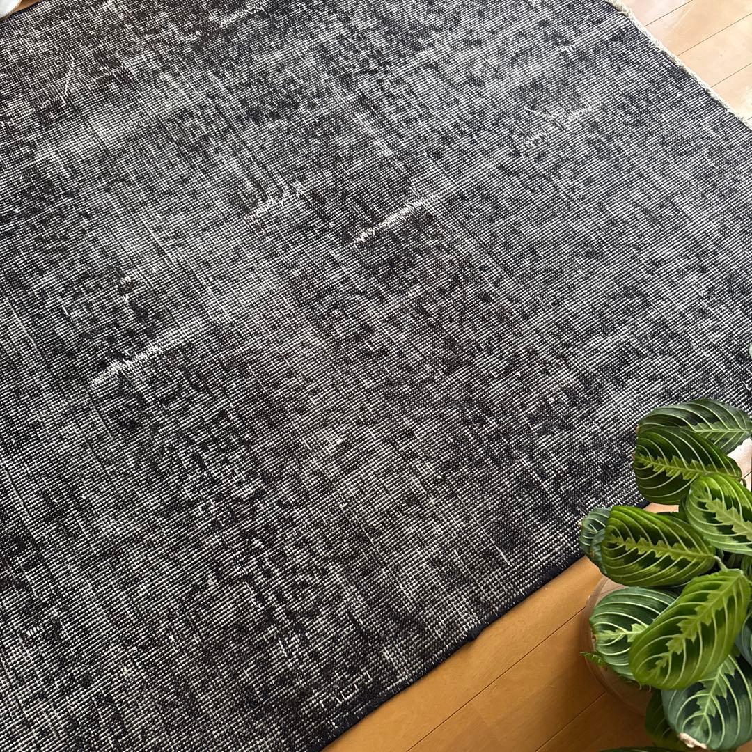 112×192 貴重ブラックオーバーダイ　擦れシャビー　トルコヴィンテージラグ