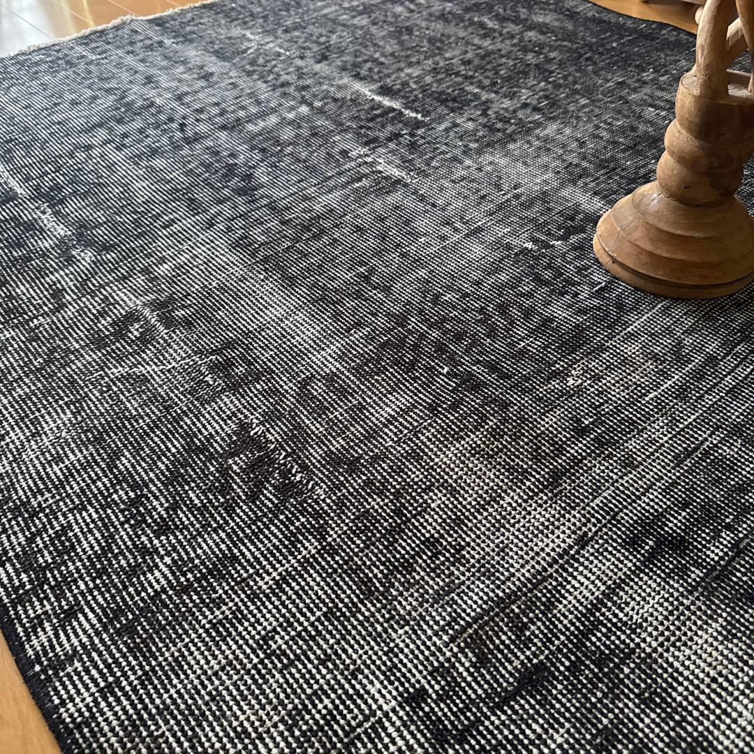 112×192 貴重ブラックオーバーダイ　擦れシャビー　トルコヴィンテージラグ