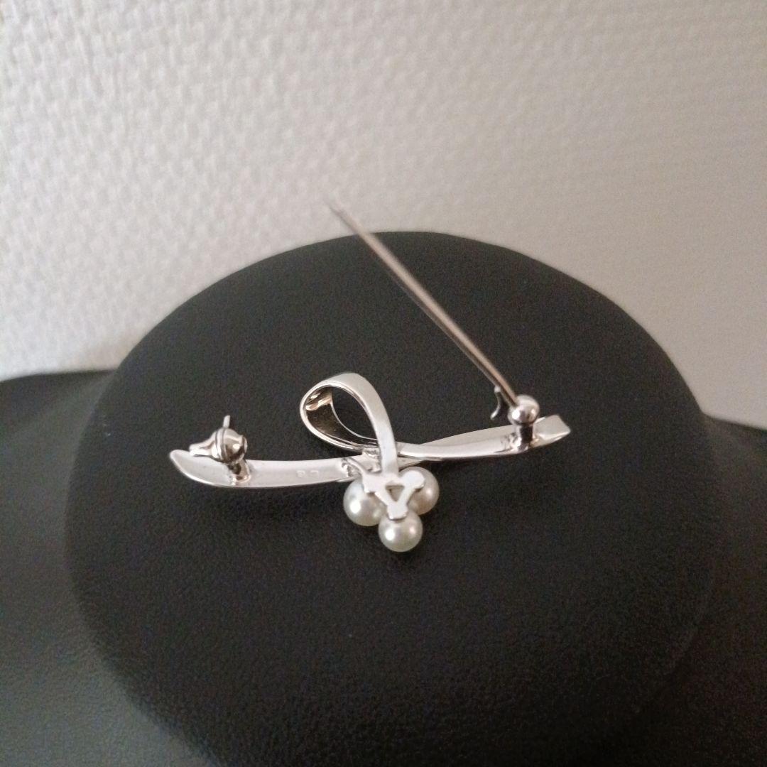MIKIMOTO アコヤ真珠　ブローチ　リボン　3粒