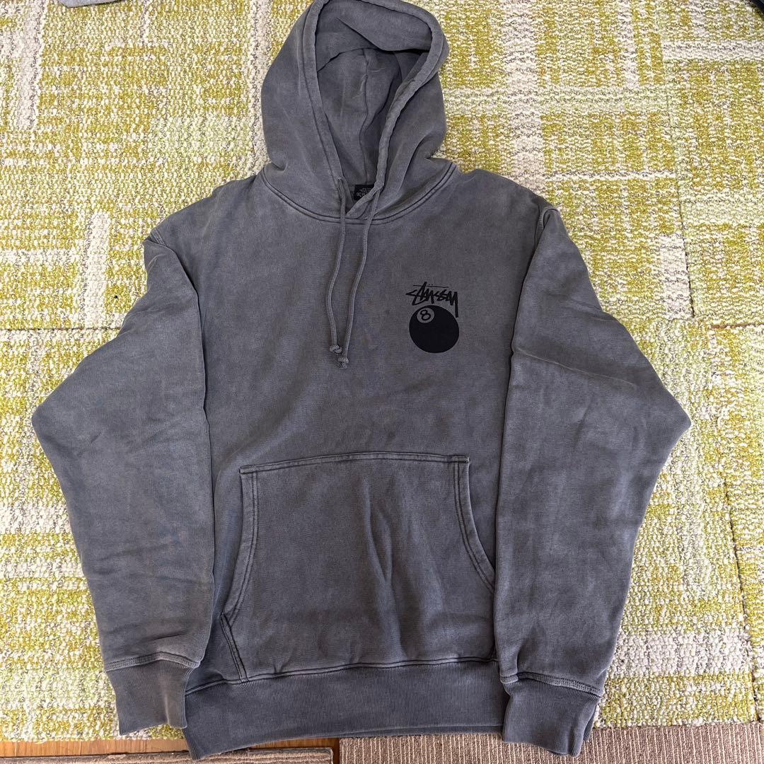 Stussy 8ボールロゴ グレー パーカー