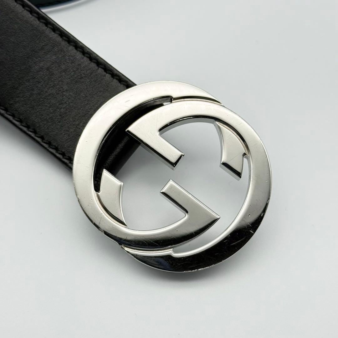✨良品✨グッチ ベルト インターロッキング メンズ GGバックル シルバー金具