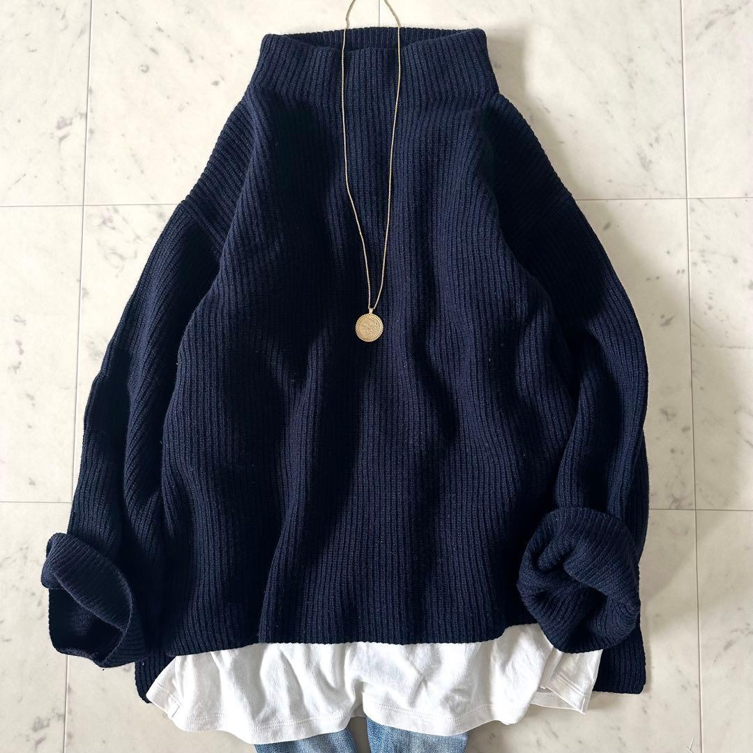 美品♪ドゥーズィエムクラス カシミヤ ウール ボトルネックニット ネイビー