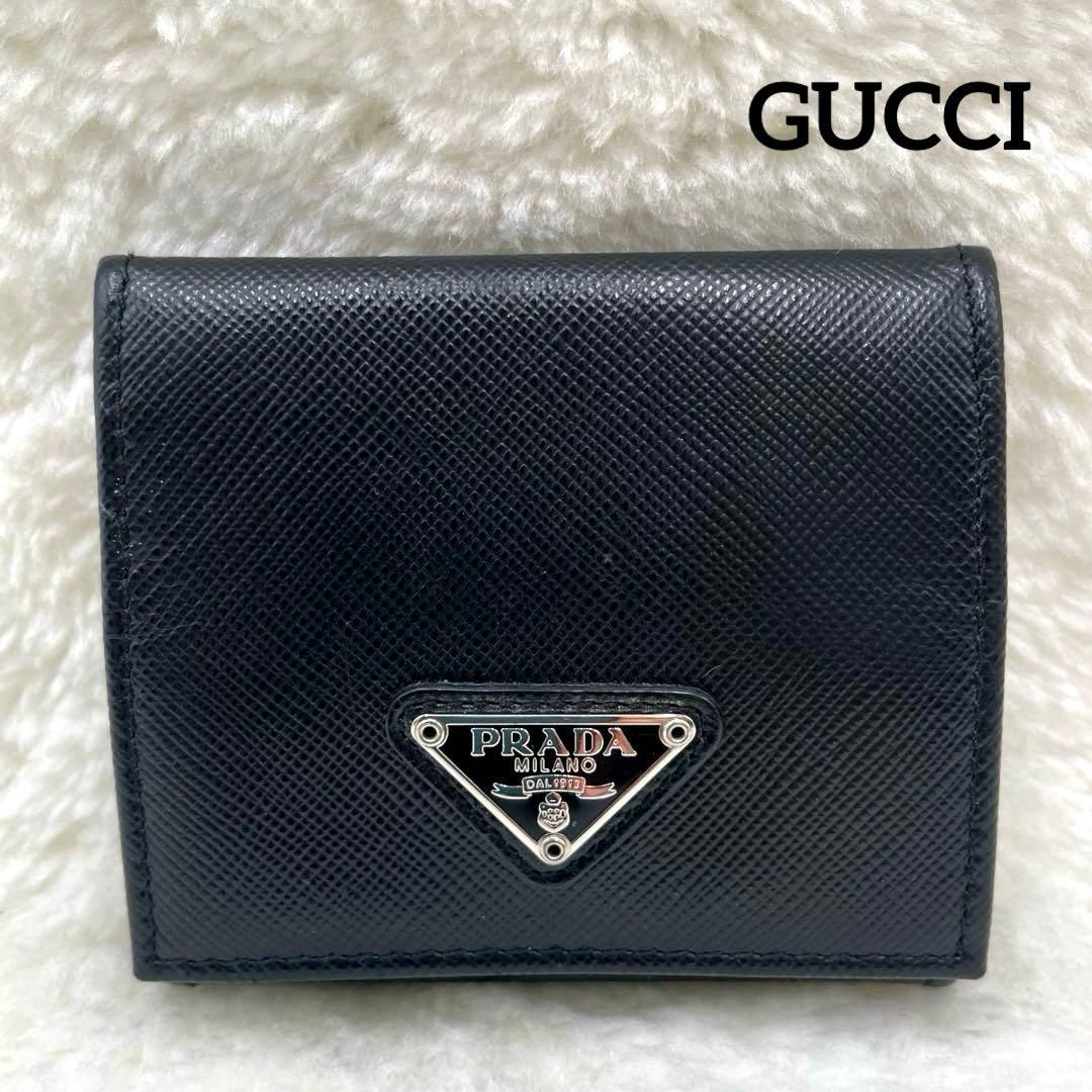 美品 PRADA プラダ ケース 三角ロゴ サフィアーノ レザー ブラック