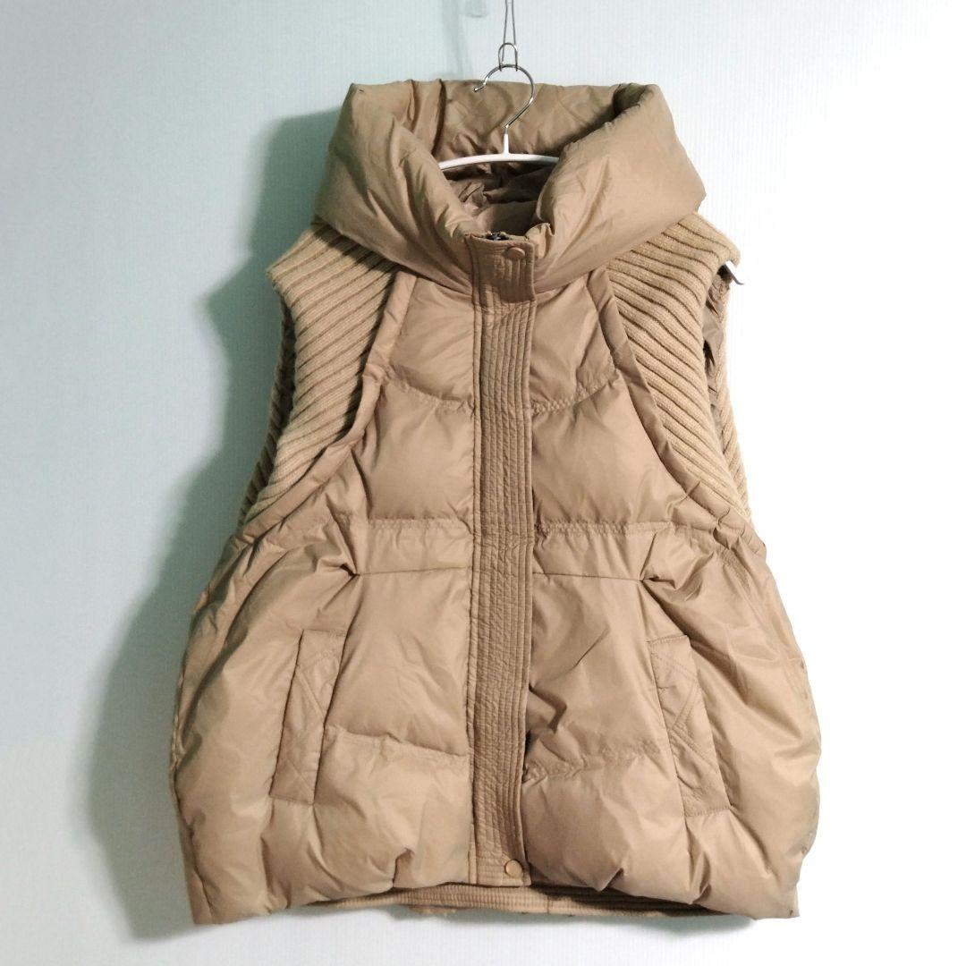 ニットドッキングダウンベスト フード ダウンベスト ベージュ フード付き
