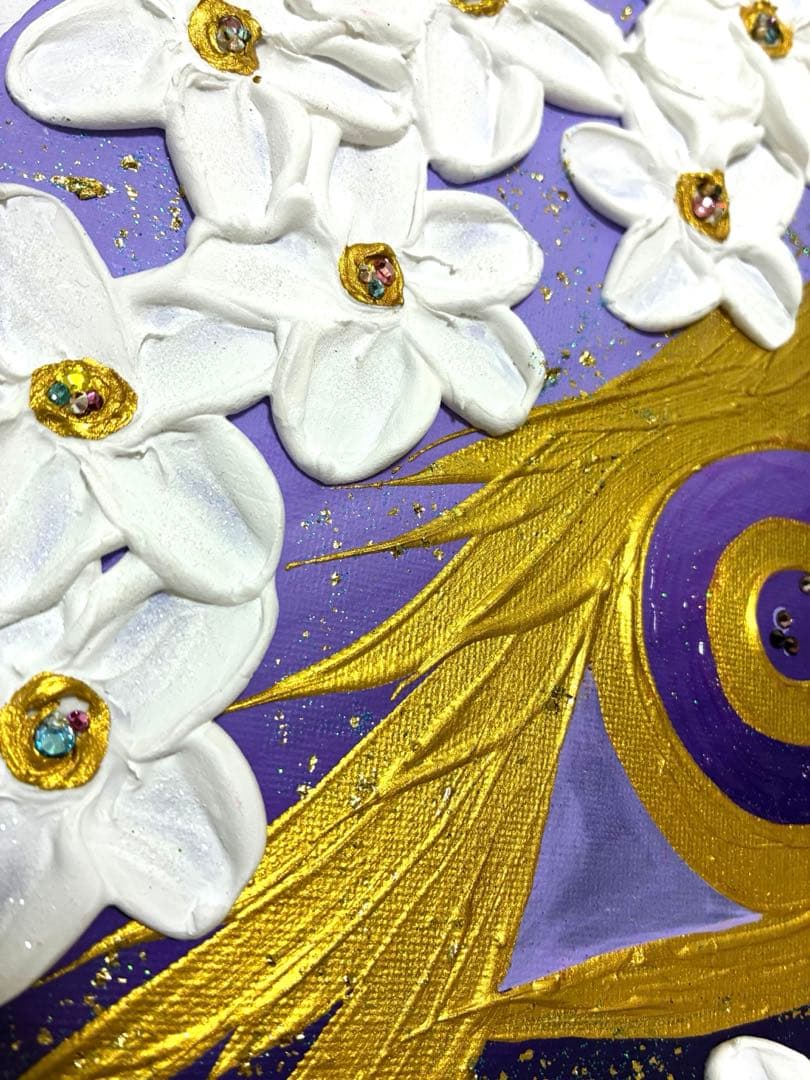 開運絵画　宇宙と金龍　龍神様　運気上昇　金運　健康運　仕事運　金箔　プルメリア