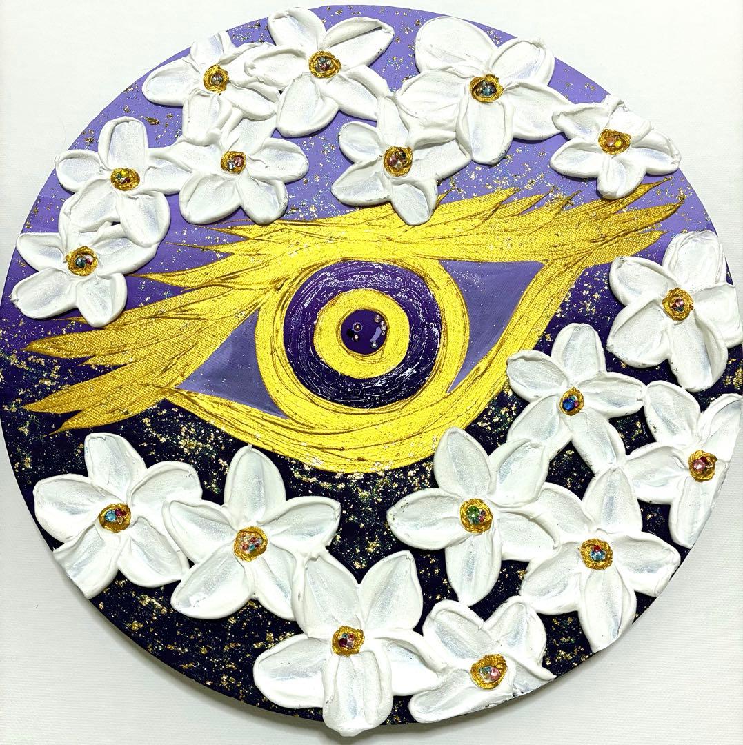 開運絵画　宇宙と金龍　龍神様　運気上昇　金運　健康運　仕事運　金箔　プルメリア