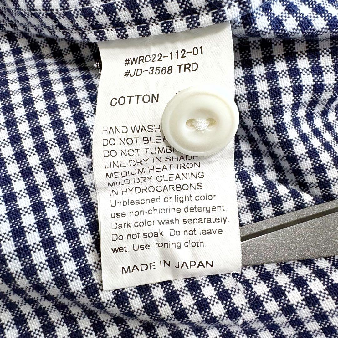 極美品 ダントン プルオーバー 長袖シャツ 丸襟 ギンガムチェック ネイビー×白