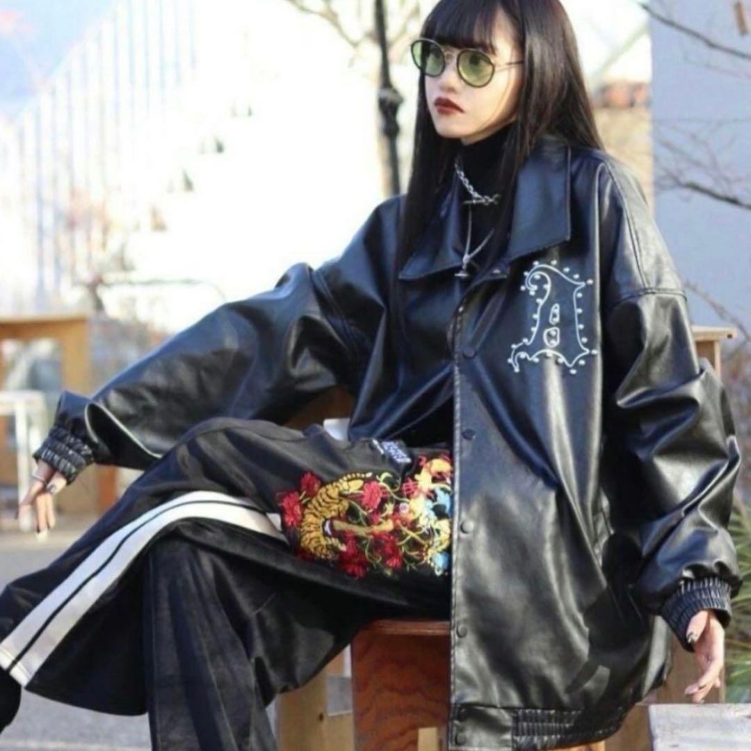 【XL】レザー ブラックジャケット AT FAR HEAVEN チュウカタベタイ