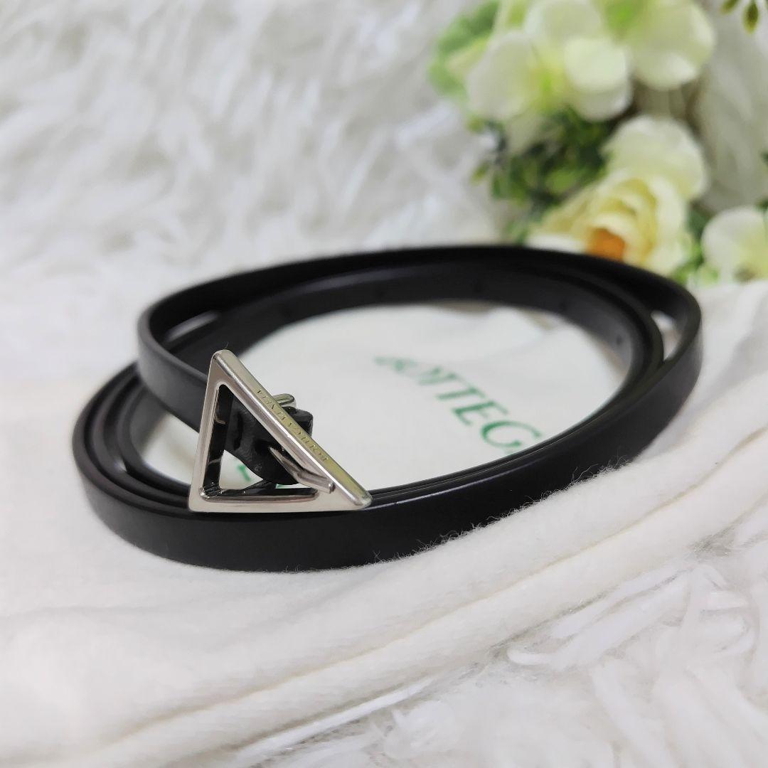 未使用級✨ボッテガ◇トライアングルナローベルト　細身黒レザーシルバー金具