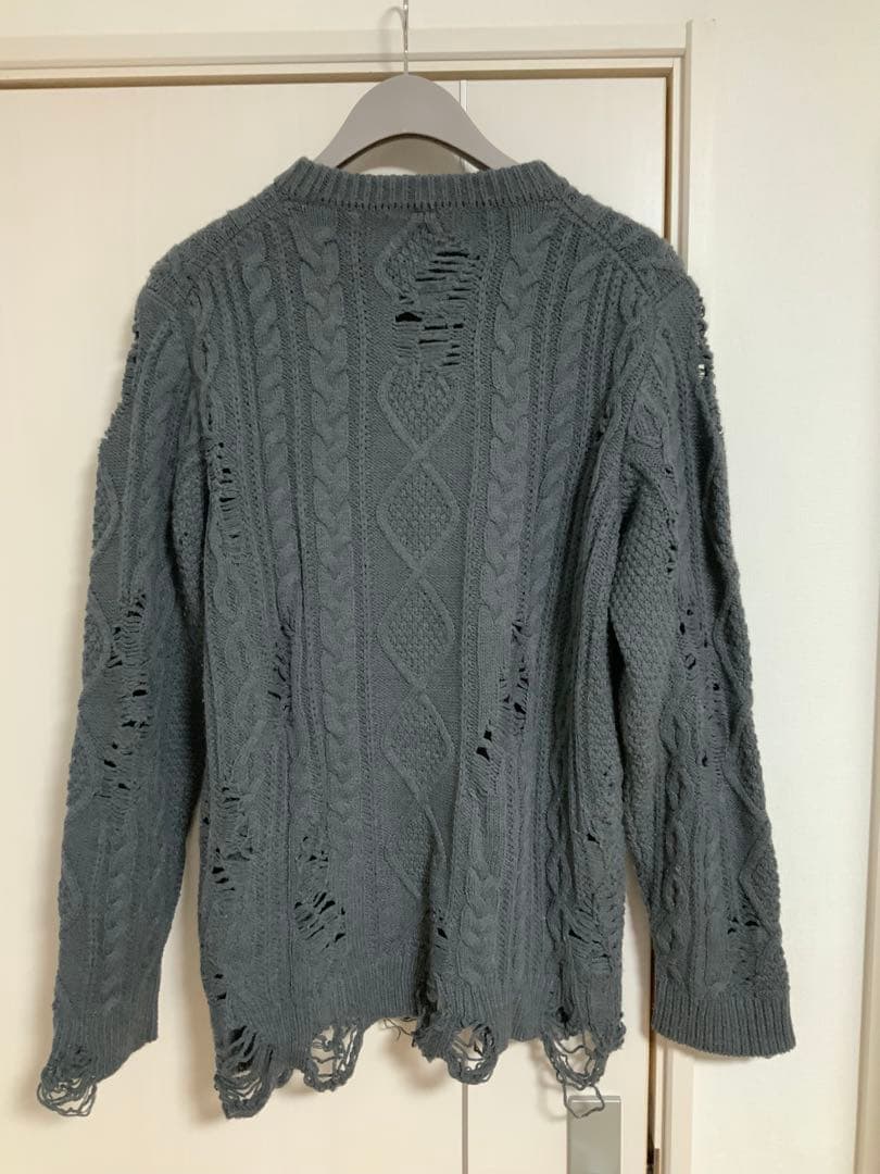 値下げ希望可 ミハラヤスヒロ　ダメージ　ケーブルニット　グレー