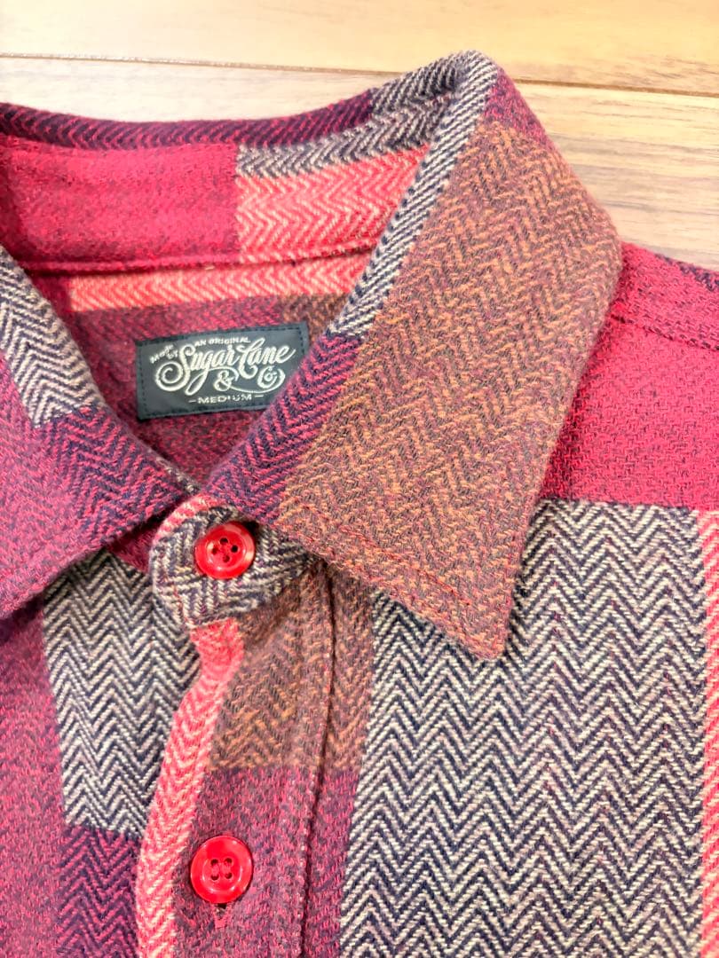 【美品】シュガーケーン ランダムパッチワークシャツ ブラック レッド 2枚セット