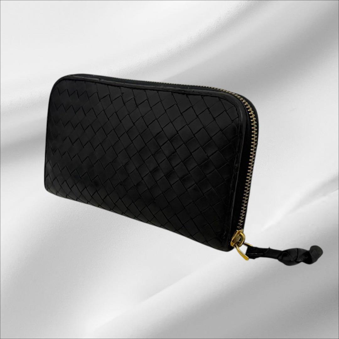 美品✨ ボッテガヴェネタ イントレチャート　長財布 ラウンドファスナー　黒