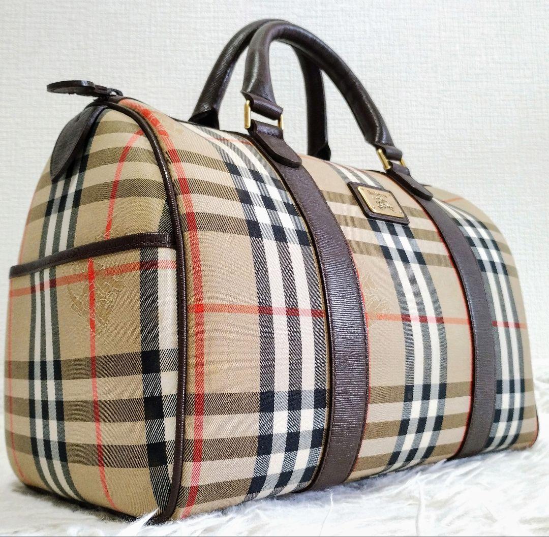 【美品】Burberry バーバリー ミニボストンバッグ ノバチェック レザー