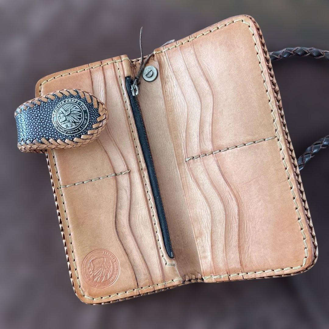 ❗️新品同様❗️レザークラフト優❗️エイ革長財布& 本革ウォレットベルト付属