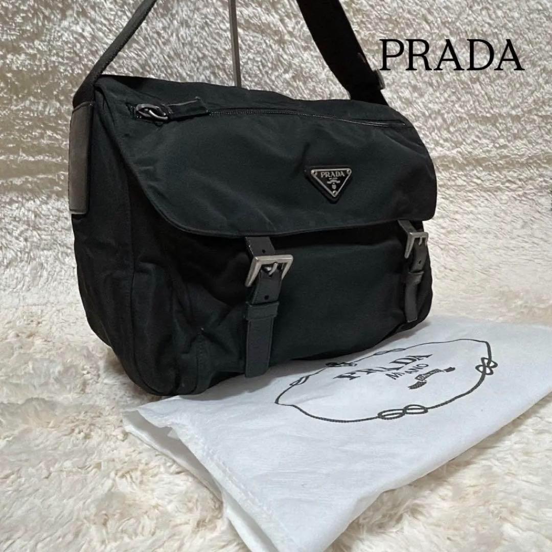 ✨️美品✨️ プラダ ショルダーバッグ メッセンジャー ナイロン 黒 白タグ