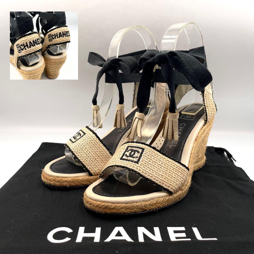 《超美品》シャネル ココマーク サンダル ウエッジソール エスパドリーユ 36