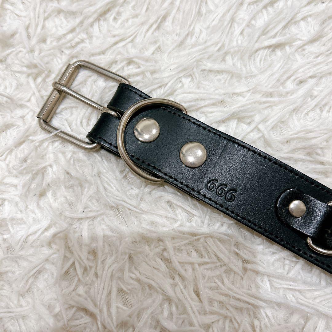 666 レザー　ベルト　金具　スタッズ　ブラック　サイズM