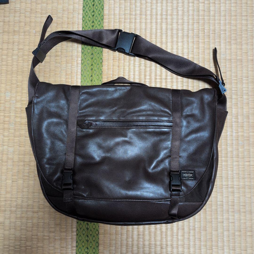 PORTER ZOOM メッセンジャーバッグ ブラウン　レザー