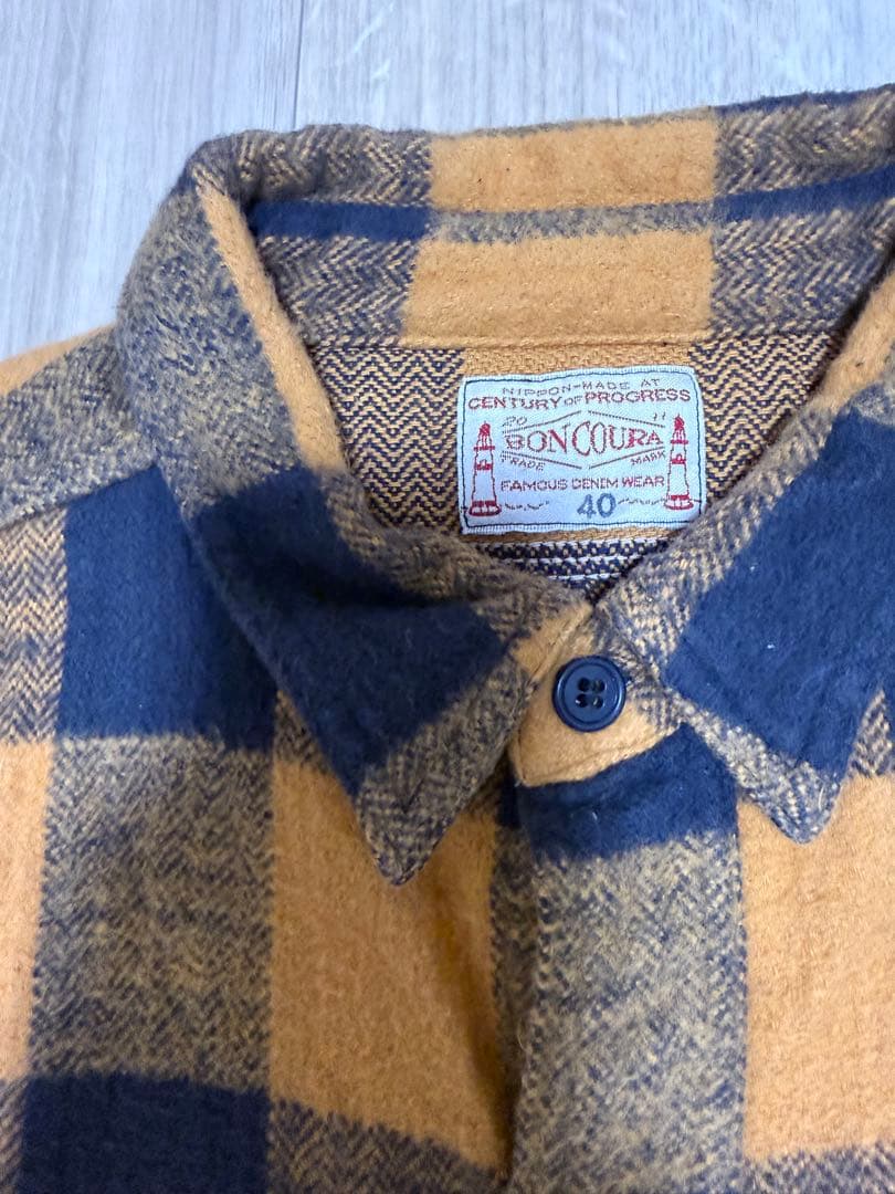 BONCOURA ワークフランネルシャツ　ボンクラ ブロックチェック　40
