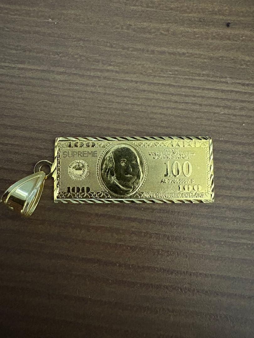 SUPREME 100 Dollar Bill ネックレストップ　14k