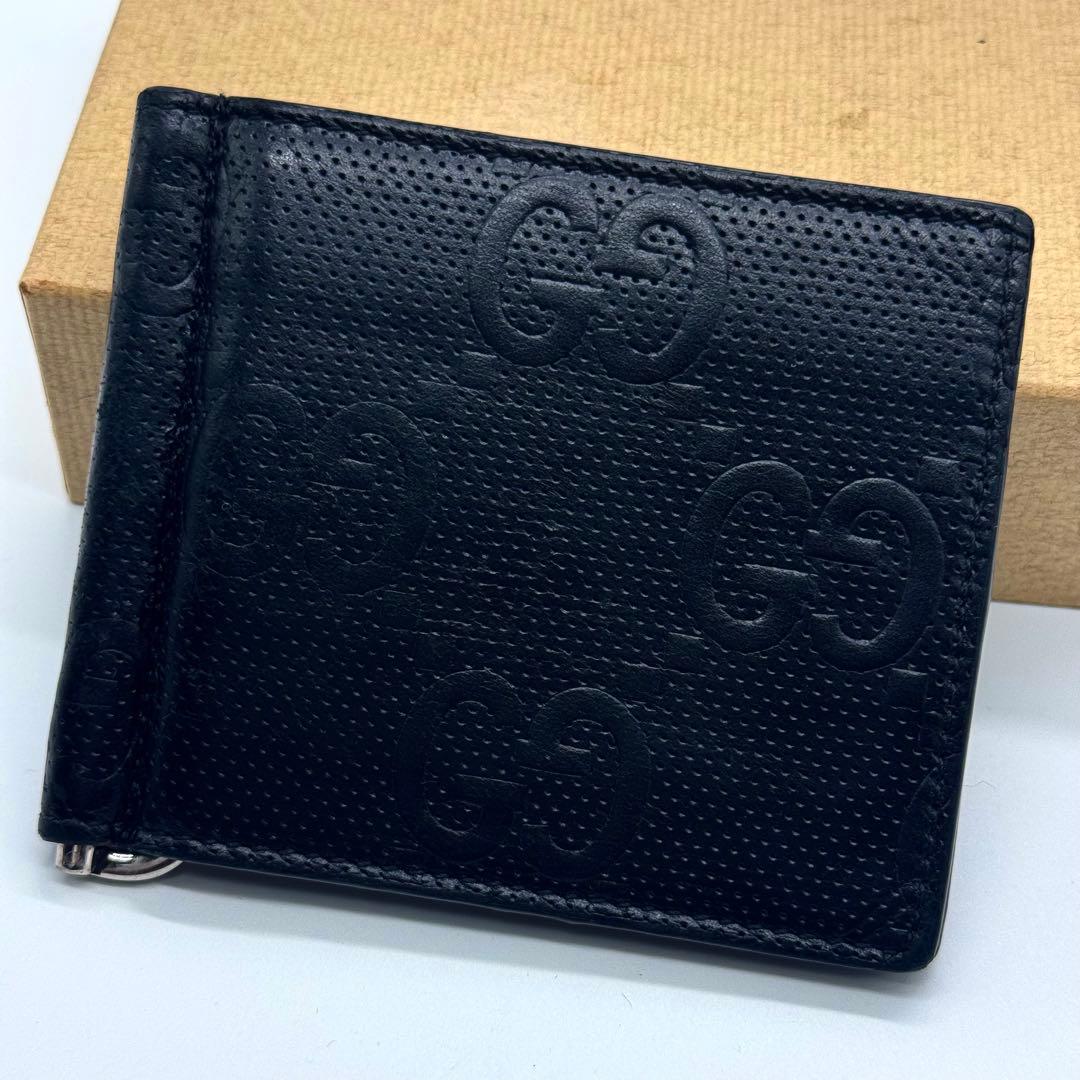 希少✨グッチ マネークリップ 札入れ GGエンボス デカロゴ ブラック 黒