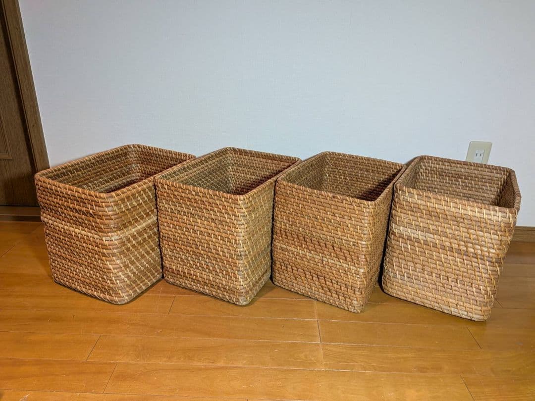 《送料込》無印良品 重なるラタン長方形特大バスケット ラタンカゴ インサート収納