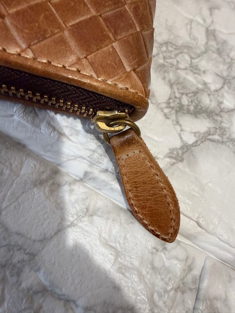 ブライドルレザー イントレチャート 編み込み メンズ 長財布 ラウンドファスナー