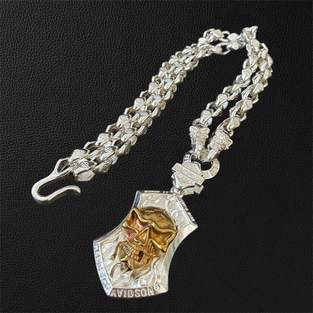 ヴィンテージ メンズレトロ S925刻印 金銀のネックレス シルバースカル　骸骨