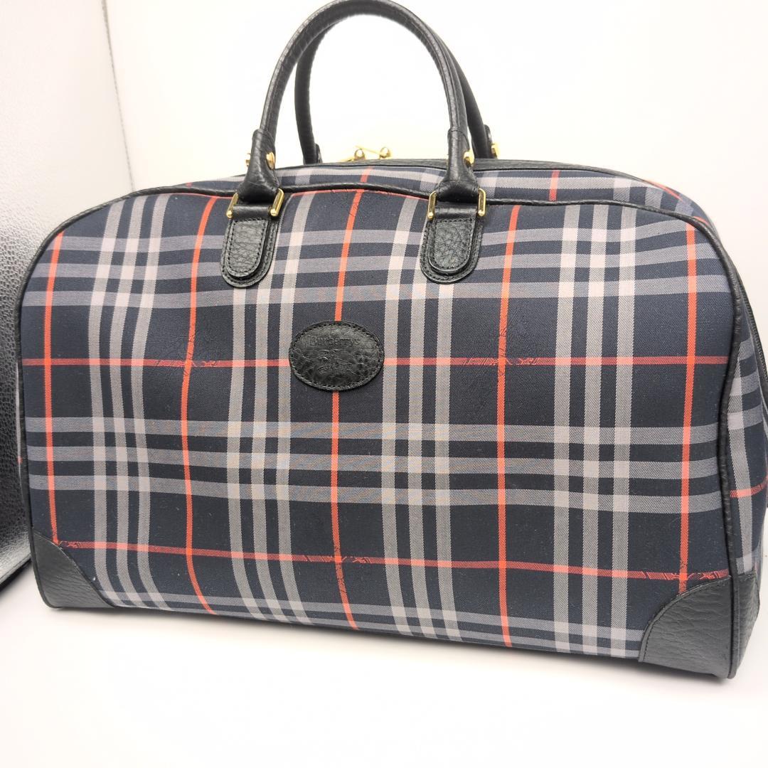 良品✨バーバリー ボストンバッグ ノヴァチェック キャンバス ネイビー