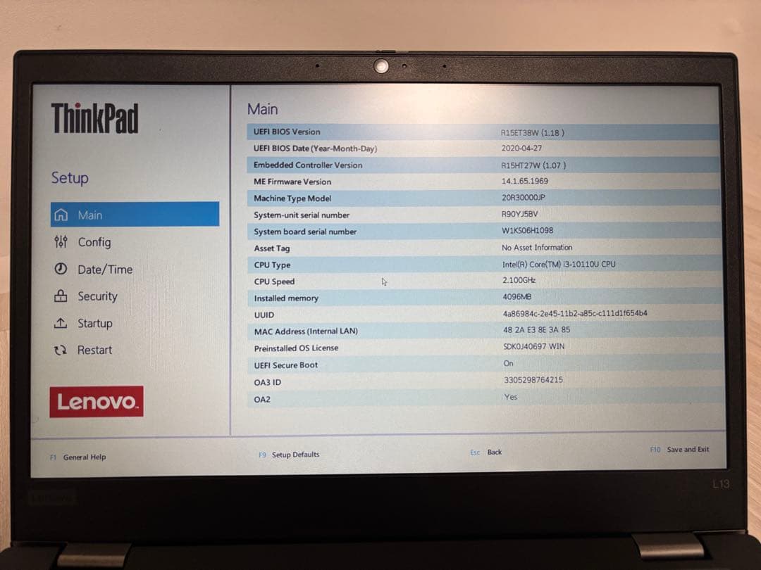 ジャンク扱い　Lenovo L13 ThinkPad ノートPC 本体