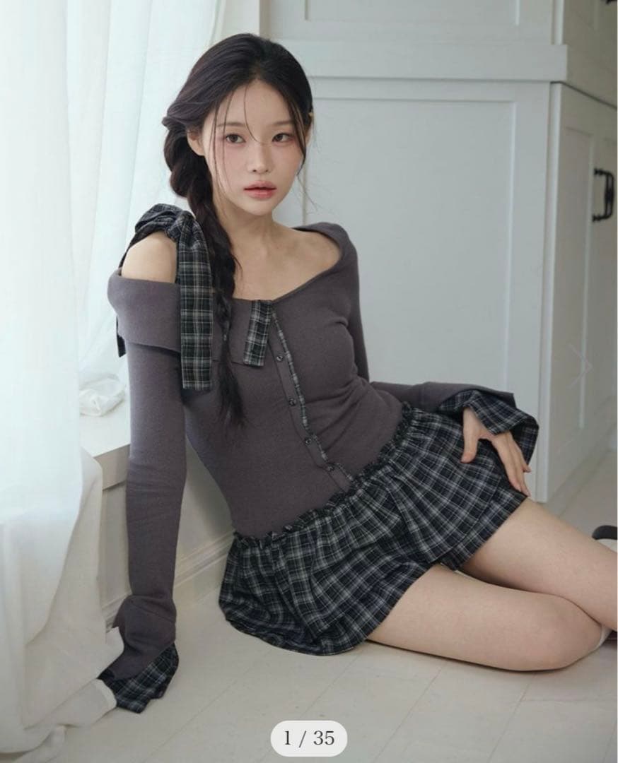 BUBBLES チェックリボンワンショルワンピース