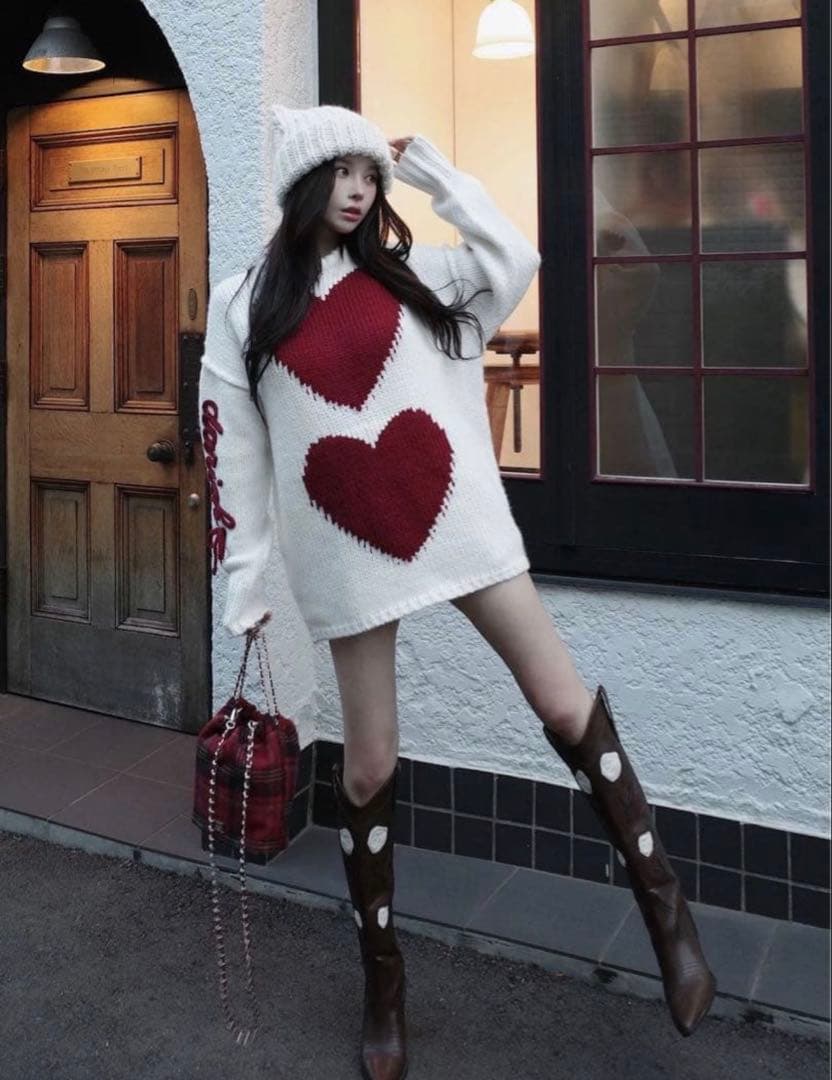 Darich ハートロゴローゲージニットチュニック アイボリー