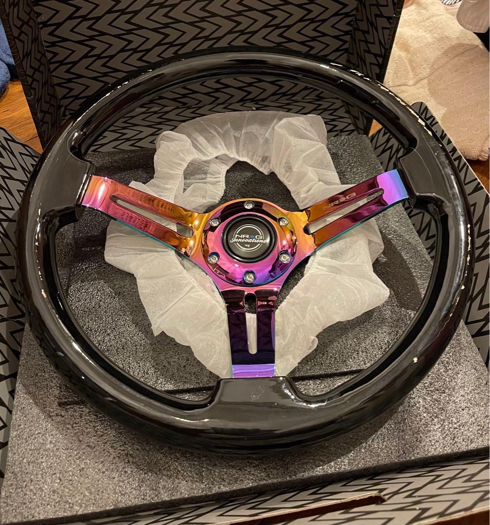 NRG RST-018BK-MC 強化ステアリング 木製 クロームスポーク