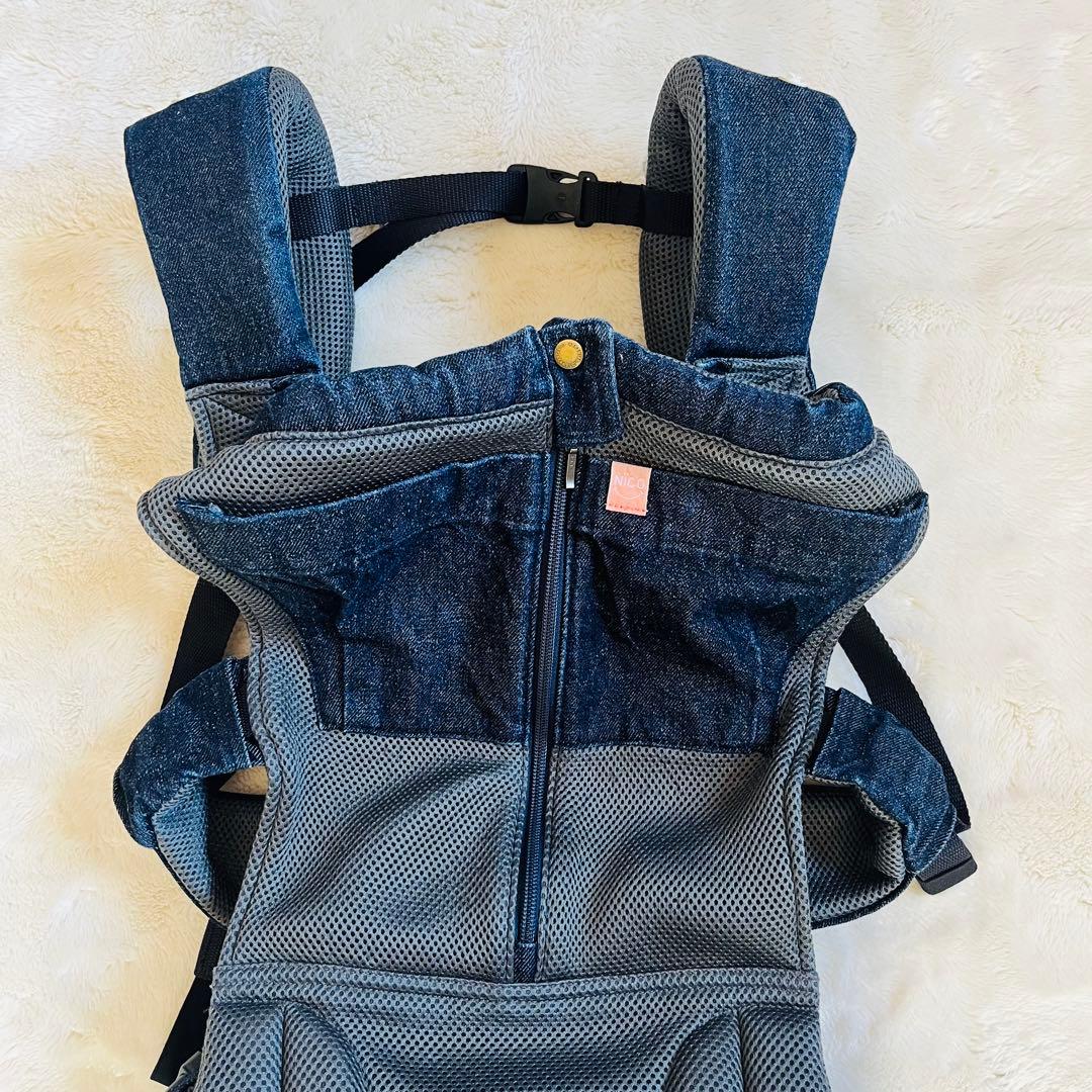 【美品✨】キューズベリー nico デニムオールメッシュ 抱っこ紐　腰パッド付き
