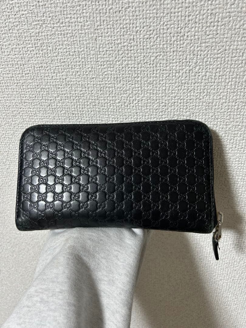 GUCCI グッチ 長財布 黒 マイクロシマ シマGG柄 ラウンドファスナー