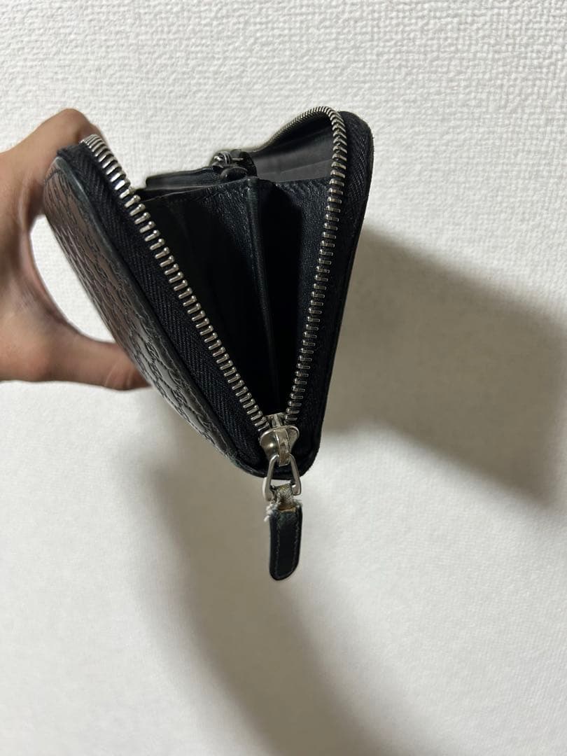 GUCCI グッチ 長財布 黒 マイクロシマ シマGG柄 ラウンドファスナー