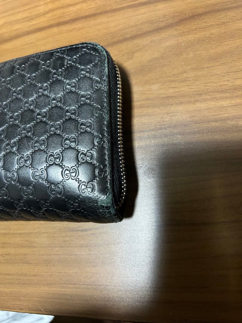 GUCCI グッチ 長財布 黒 マイクロシマ シマGG柄 ラウンドファスナー