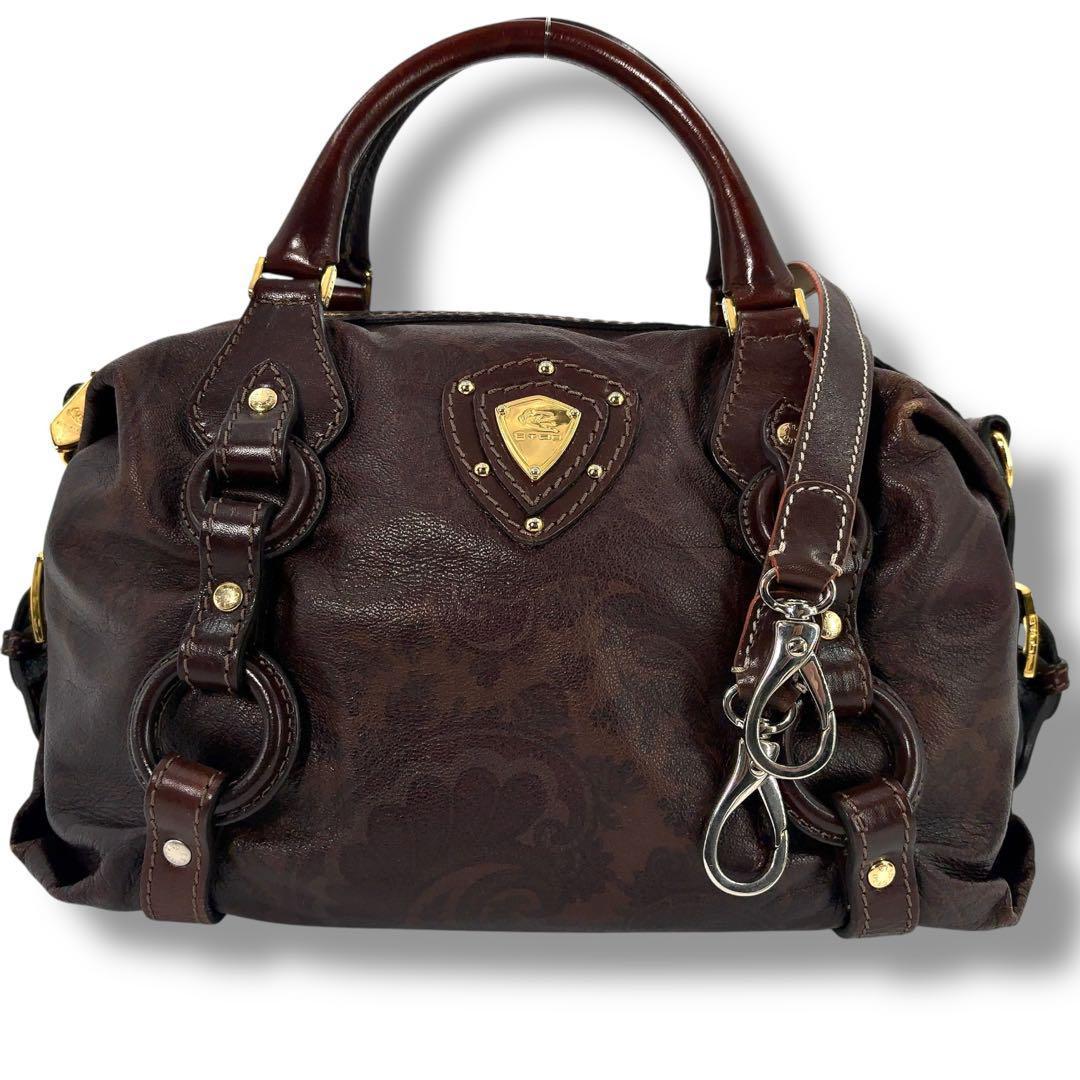 【美品】ETRO　エトロ　ボストンバッグ　2WAY ショルダー　ペイズリー　金具