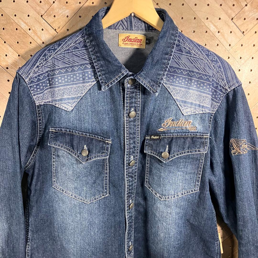 Indian XL デニムシャツ 刺繍 ウエスタン ファイヤーバード 美品