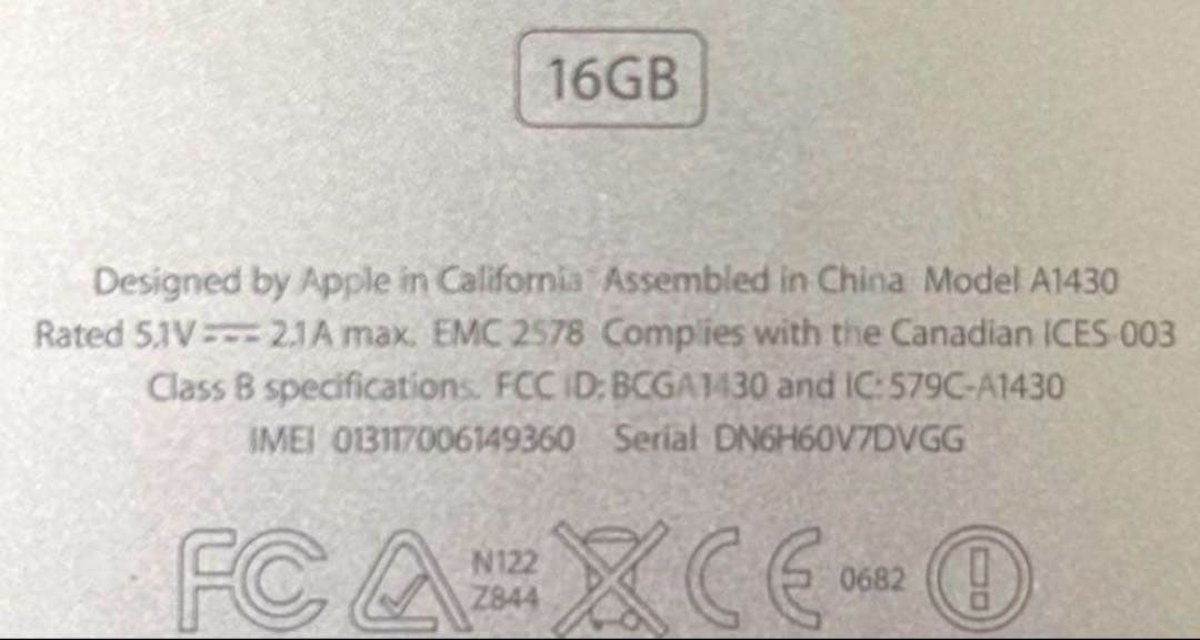 #タブレット　パソコン　iPad 本体　A1430 16GB シルバー　アップル