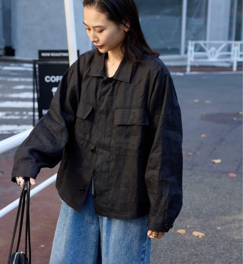 JOURNAL STANDARD リネンミリタリージャケット　黒