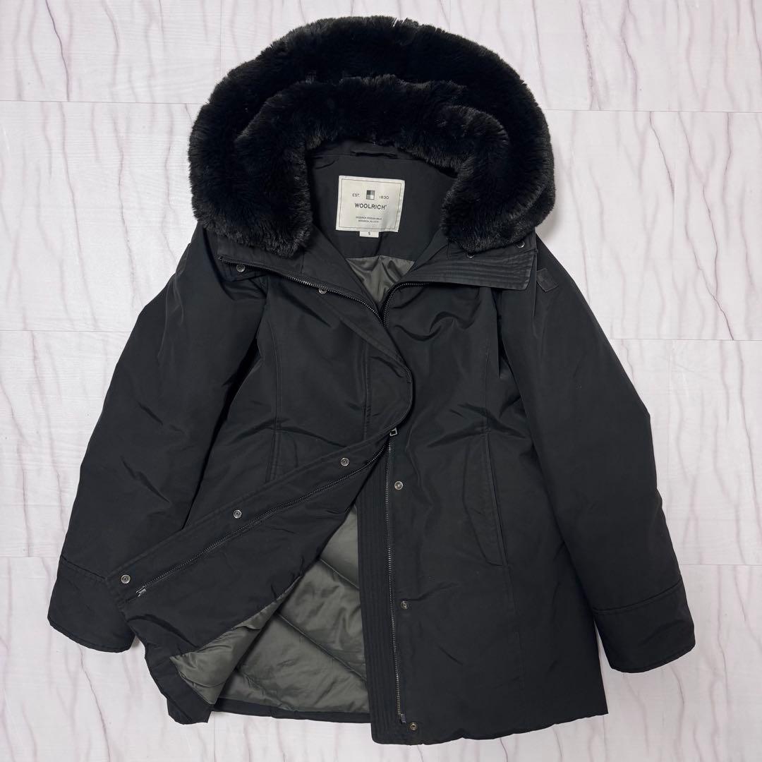 WOOLRICH 現行タグ ボルダー ダウンコート エコファー ロゴ 黒 S